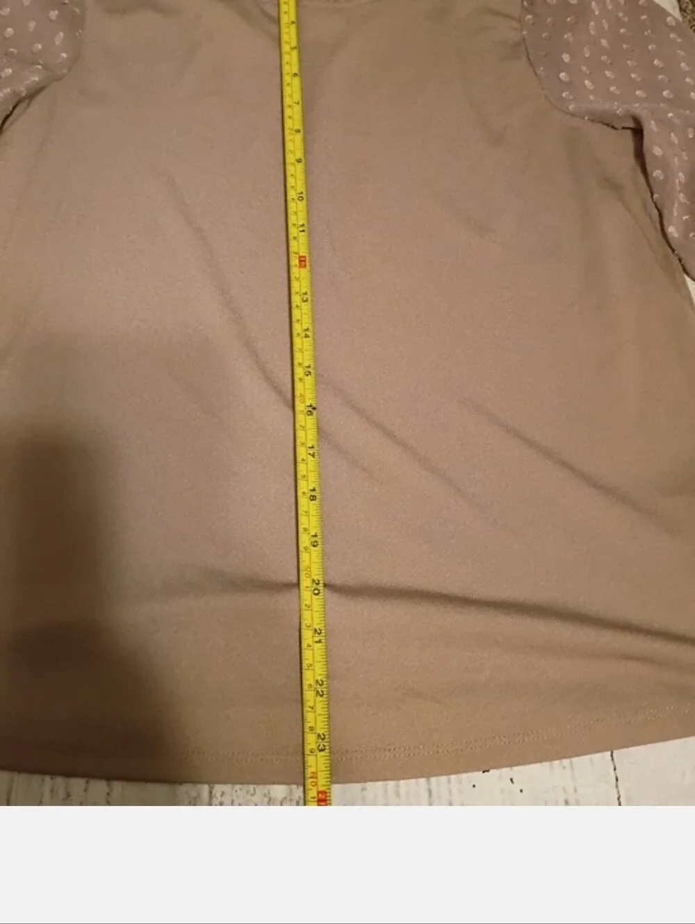 Adrianna Papell Tan Blouse with Sheer Sleeves - Picture 6 of 7